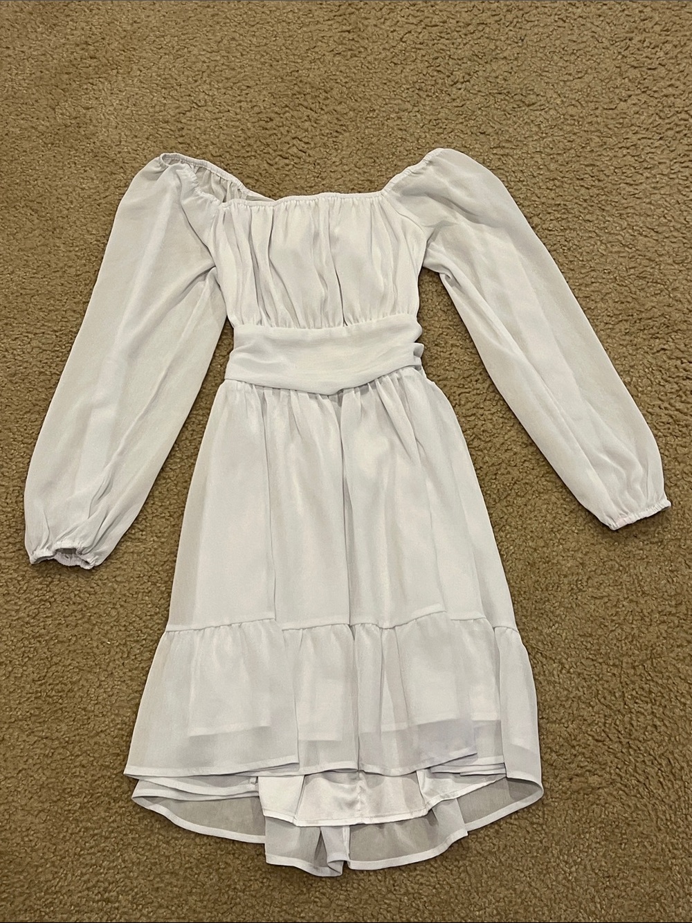 Juniors- Elegant White Off-Shoulder High-Low Dress